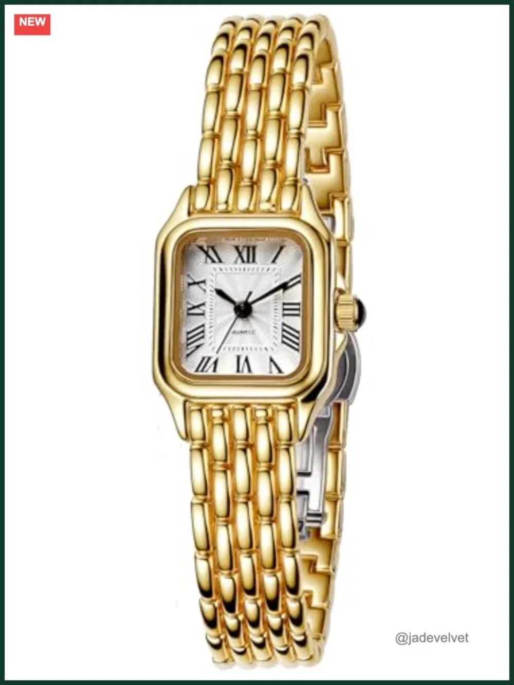 Vintage Square Gold Watch for Women Roman Dial Quartz Bracelet Water Resistant
